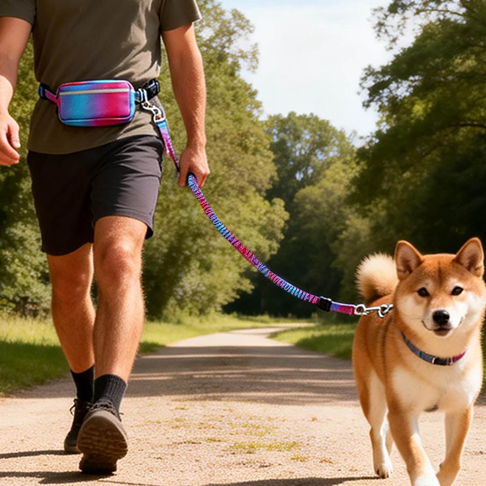 Hands-Free Running Waist Leash with Belt Pack, Adjustable Bungee Dog Leash for Jogging Cycling & Training, Reflective Pet Lead