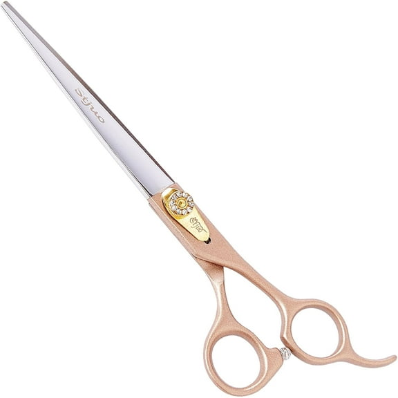 Professional Dog Grooming Scissors Rose Gold 440C Stainless Steel 7" Straight Shears for Pet Grooming Services Dogs and Cats