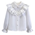 thumbnail image 4 of hoksml Girls Back to School Button Down Shirt Solid Long Sleeve Lace Ruffle Blouse Classic Collared School Uniform Tops, 4 of 9
