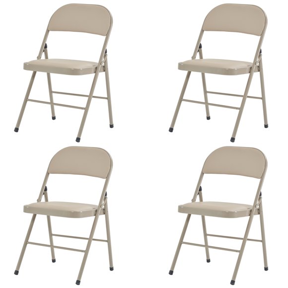 Ktaxon Folding Chairs Foldable Event Chairs with Super Soft Cushion, Ultra Thick Padded Chairs for Home, Office and Party Set of 4, Khaki