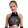 thumbnail image 3 of Haitryli Kids Girls Sparkly Jazz Dance Outfits Sequins Sleeveless Crop Top with Metallic Bell-Bottom Pants Hip Hip Disco Wear Black 16, 3 of 7