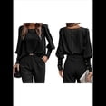 thumbnail image 3 of Blusa Elegante de Larga con Cuello Redondo para Mujer, Ideal para Otoño e Invierno, con Botones en la Espalda Negro M, 3 of 7