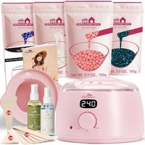 Lifestance Hair Removal Waxing Kit for Women & Men, Pink Digital Wax Warmer with Silicone Liner, 14.1oz Hard Wax Beads, Oil Spray, Full Body Use