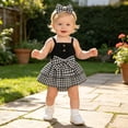 thumbnail image 2 of CUZIBR Baby Girls Clothes Sets Fly Sleeve Cute Fruit Cartoon Embroidery Crewneck High Waist Romper Bodysuits Plaid Dress Stylish Headbands 2 Piece Outfits Summer Bodysuit,Black-2,0-3 Months, 2 of 6