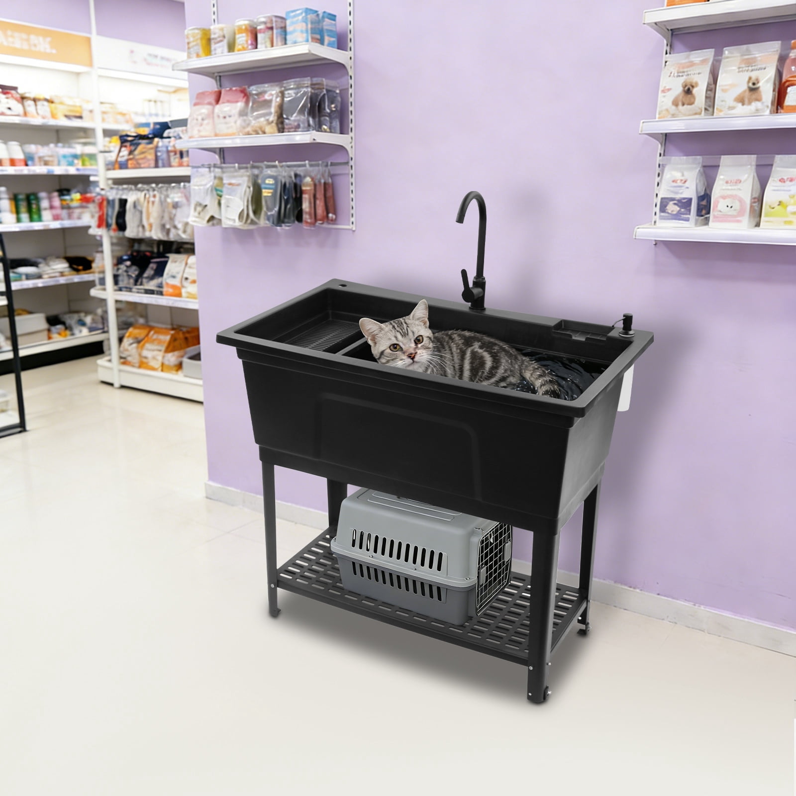Black PP Kitchen Sink 101.4x60x38cm Independent Heavy-Duty Sink Household Multifunctional Drain Basin