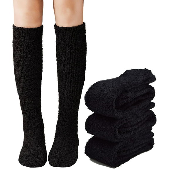3 Pairs Womens Fuzzy Slipper Socks, Long Soft Warm Cute Microfiber Cozy Fluffy Winter Plush Socks