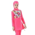 thumbnail image 2 of IBTOM CASTLE Kids Girls Muslim Swimsuit Long Sleeve Butterfly Flower Printed Islamic Swimwear Burkini Full Cover Cap Top Pants 3PCS Modest Bathing Suit 5-6 Years Hot Pink, 2 of 8