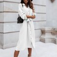 thumbnail image 2 of Women's Long Sleeve Button Down Dress Casual Loose Tie Waist Adjustable Sleeve Length Midi Dresses White, 2 of 6