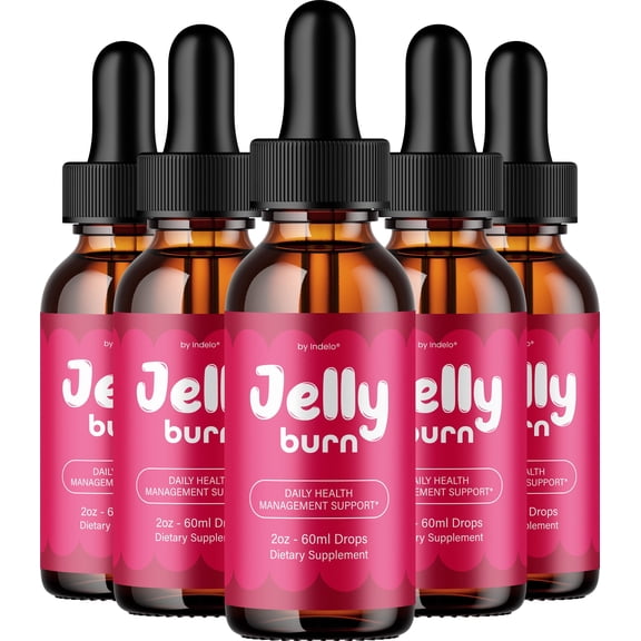 Jelly Burn Liquid Drops – JellyBurn Natural Blend Healthy Organic Support, 5 Pack, 5 Month Supply