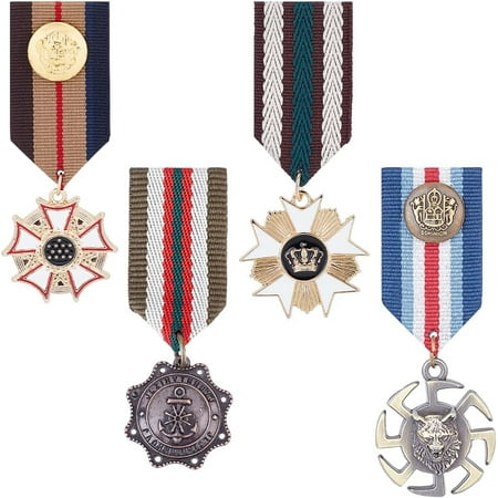 4Pcs Costume Military Badge Medal 4 Style Alloy Medal Brooch Pin Military Hero Combat Medals Brooch Navy Military Badge Patriot Brooch Pin Stripe