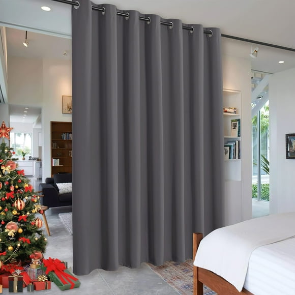 RYB HOME Blackout Blind Curtains Space Divider Adjustable Ceiling to Floor Blackout Drape for Bedroom/Dorm Decor/Doorway Curtain, Wide 8.3 ft x Long 7 ft, Grey, Single Panel