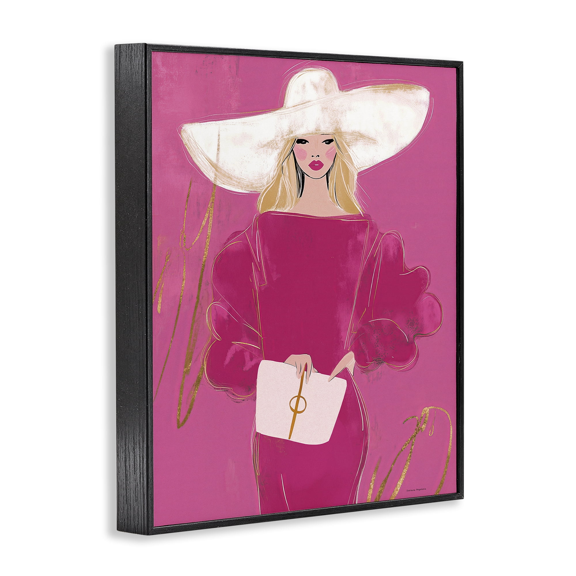 Stupell Industries Lady In Pink with Hat Black Framed Giclee Art, design by Svetlana Aleynikova