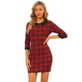 thumbnail image 1 of Vestidos Ajustados A Cuadros A Cuadros Con Cuello Peter Pan En Contraste Para Mujer Rojo XL, 1 of 6