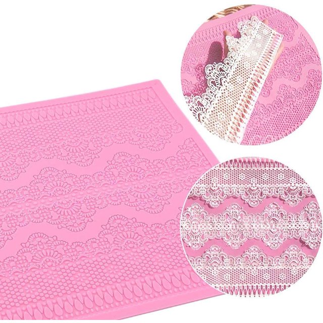 Molde de encaje, molde de silicona para decoraciones de pasteles y flores de fondant y decoración de patrón de encaje para cumpleaños, bodas y fiestas JFHHH pequeña