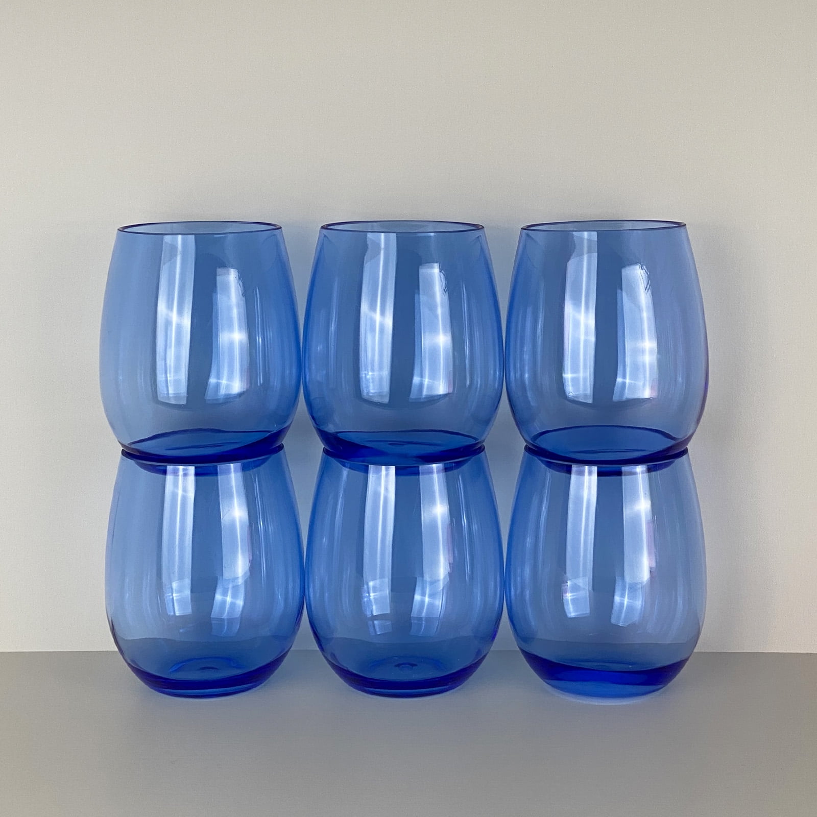 Set of 6 Acrylic Wine Glasses, 18-ounce Plastic Tumbler for Party Use,BPA Free,Dishwasher Safe (Blue)