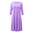 thumbnail image 3 of Bramtres Midi Dresses,Vacation Dresses,Women's Fashion Casual Solid Dress Round Neck Long Sleeve Mid Calf Swing Dress,Long Sleeve Dress,Modest Dresses,Fit and Flare Dress,C Dress,XL, 3 of 4