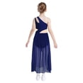 thumbnail image 2 of Moggemol Robe de Danse Ballet Lyrique pour Filles une Épaule Sans Manches Découpe Haute Basse Robe en Maille Fluide Bleu Marine 6, 2 of 7