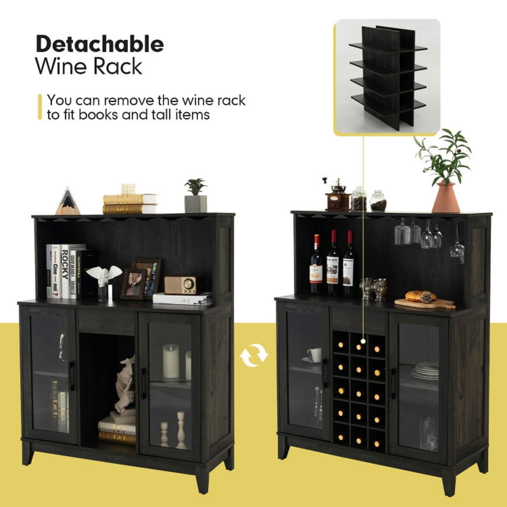 Finihen Kitchen Storage Cabinet, Buffet Sideboard, Storage Bar Cabinet with Framed Tempered Glass Door, for Dining Room, Kitchen, Living Room, Black Finihen Kitchen Storage Cabinet, Buffet Sideboard, Storage Bar Cabinet with Framed Tempered Glass Door, for Dining Room, Kitchen, Living Room, Black
