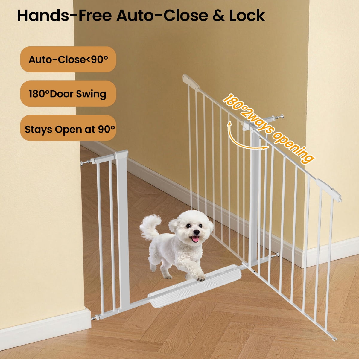 30" Tall Auto-Close Pet Gate for Stairs, 29"-40.5" Wide Adjustable Safety Gate, Pressure Mounted Easy Walk Through Dog Gate for Doorways, White