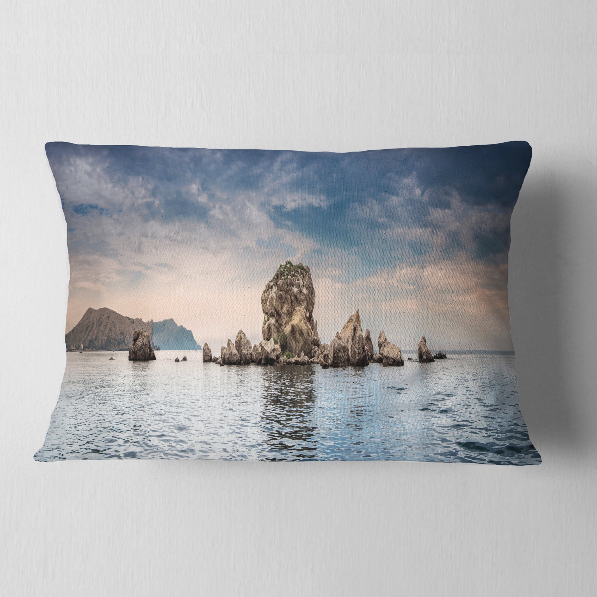 Designart Crimean Peninsula Seashore Panorama - Seashore Throw Pillow - 12x20