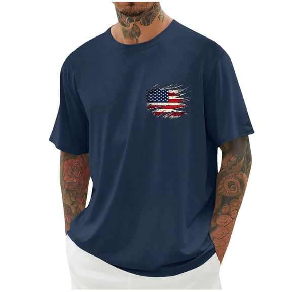 Goodtrade8 Men's July 4th Tshirts Red White and Blue Summer Pullover Short Sleeve Crew Neck Patriotic American Flag Independence Day Tops for Men Outdoor