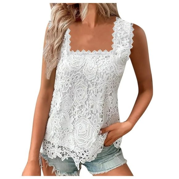Bmisegm Women's Summer Vest Elegant Floral Lace Square Neck Camisole Womens Coats White S