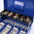 thumbnail image 5 of xydled Caja de efectivo de metal con bandeja para dinero y caja de almacenamiento con cerradura para llaves, azul, 4 ranuras para billetes/5 monedas, 11,8" x 9,5" x 3,5" azul, 5 of 5