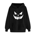 thumbnail image 3 of Halloween Women's Hoodies Spooky Devil Expression Printed Hooded Sweatshirts Casual Loose Fleece Jacket 2025 Fall Halloween Costume Long Sleeve Sweaters Pullover with Pocket, 3 of 4
