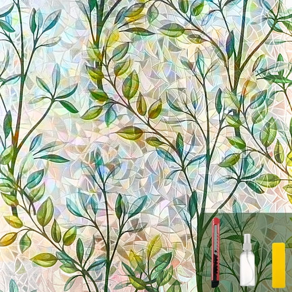 Leaf Pattern Privacy Window Film, Stained Glass Style Decorative Film for Windows, Peel and Stick Reble Room Decor, Multicolor
