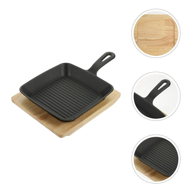 GOOHOCHY 1 Set Non Stick Frying Pans Wood Easy to Clean for Household Users Black