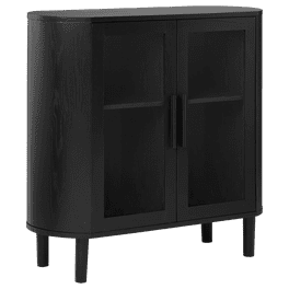 VidaXL Modern Sideboard Cabinet - 40x35x105 Cm Black Steel Frame With Fluted Glass Door & Adjustable Shelf