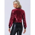 thumbnail image 4 of DARING DIVA Women's Sparkle Sequin Zipper Bomber Jacket M Wine Red, 4 of 6