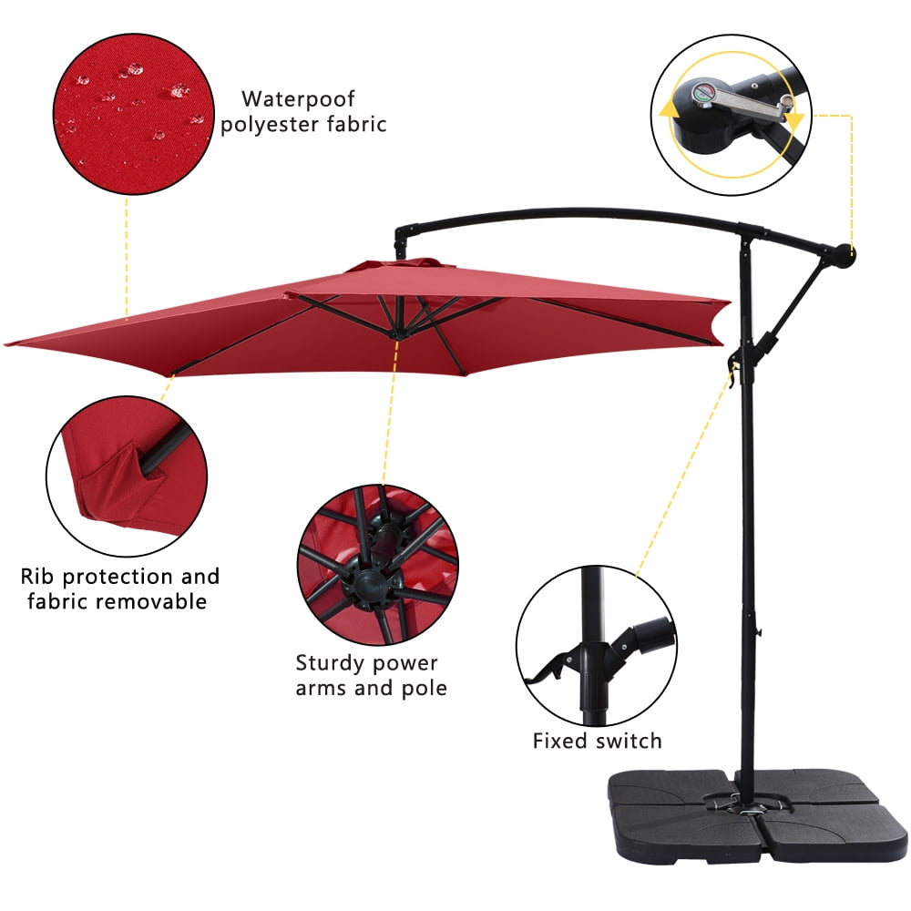 Kepooman 10 FT Cantilever Patio Umbrella, Deluxe Heavy Duty Outdoor Offset Hanging Umbrellas Without Base for Market, Pool, Garden, and Outdoor Life, Wine Red Kepooman 10 FT Cantilever Patio Umbrella, Deluxe Heavy Duty Outdoor Offset Hanging Umbrellas Without Base for Market, Pool, Garden, and Outdoor Life, Wine Red