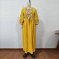 thumbnail image 1 of Fashion Pure Color Round Neck Lace Accessory Dress Loose Temperament Sleeve Embroidered Cotton Linen Dress Factory Direct SalesL Gao Jinjia LED, 1 of 2