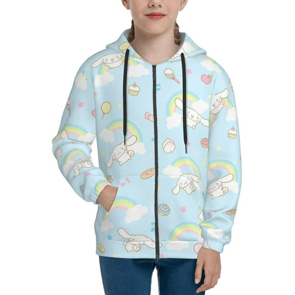 Cinnamoroll Girls Hoodie Sweatshirt Full Zip Jacket Casual Teens Hoodie with Pocket S7-8