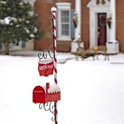 Zaer Ltd. 6ft. Tall Red Decorative Candy Cane, North Pole, Santa Christmas Mailbox with Hanging Sign