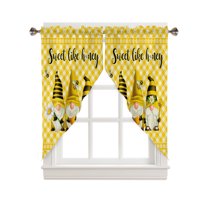 Swag Curtains, Spring Gnomes Daisies Bees Yellow Buffalo Plaid Rod Pocket Kitchen Curtains Valances Tier Curtains Swag Valance Curtains for Bedroom Living Room 36" x 36", 2 Panels