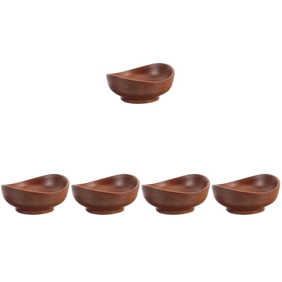 5pcs Wooden Bowl Fruit Bowl Salad Bowl Noodles Bowl Multi-function Wooden Serving Bowl
