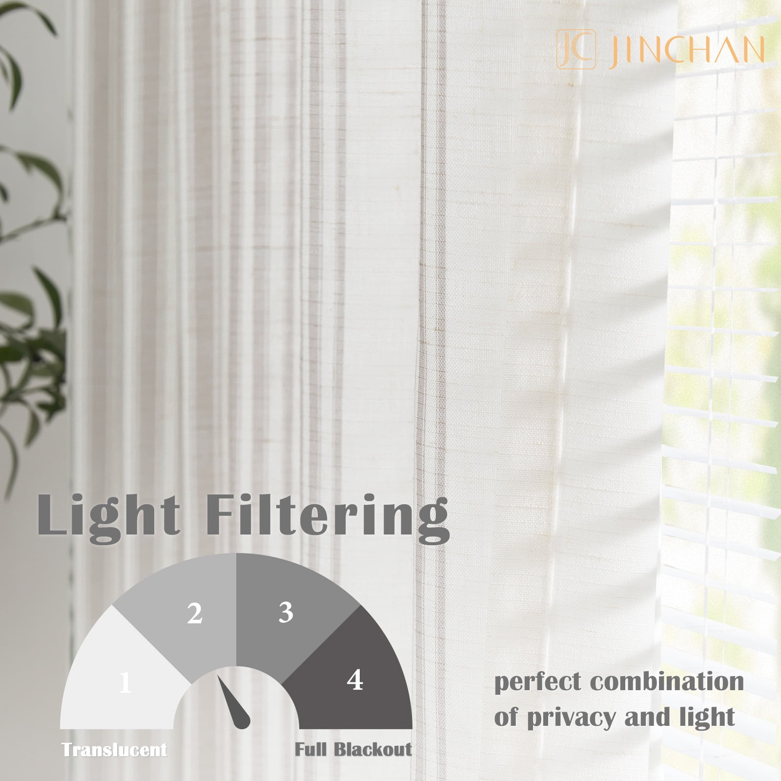 Curtainking Striped Linen Curtains 63 Inch Gray Farmhouse Rustic Curtains for Living Room Semi Sheer Back Tab Light Filtering Coastal Drapes for Bedroom Window Curtain 2 Panels