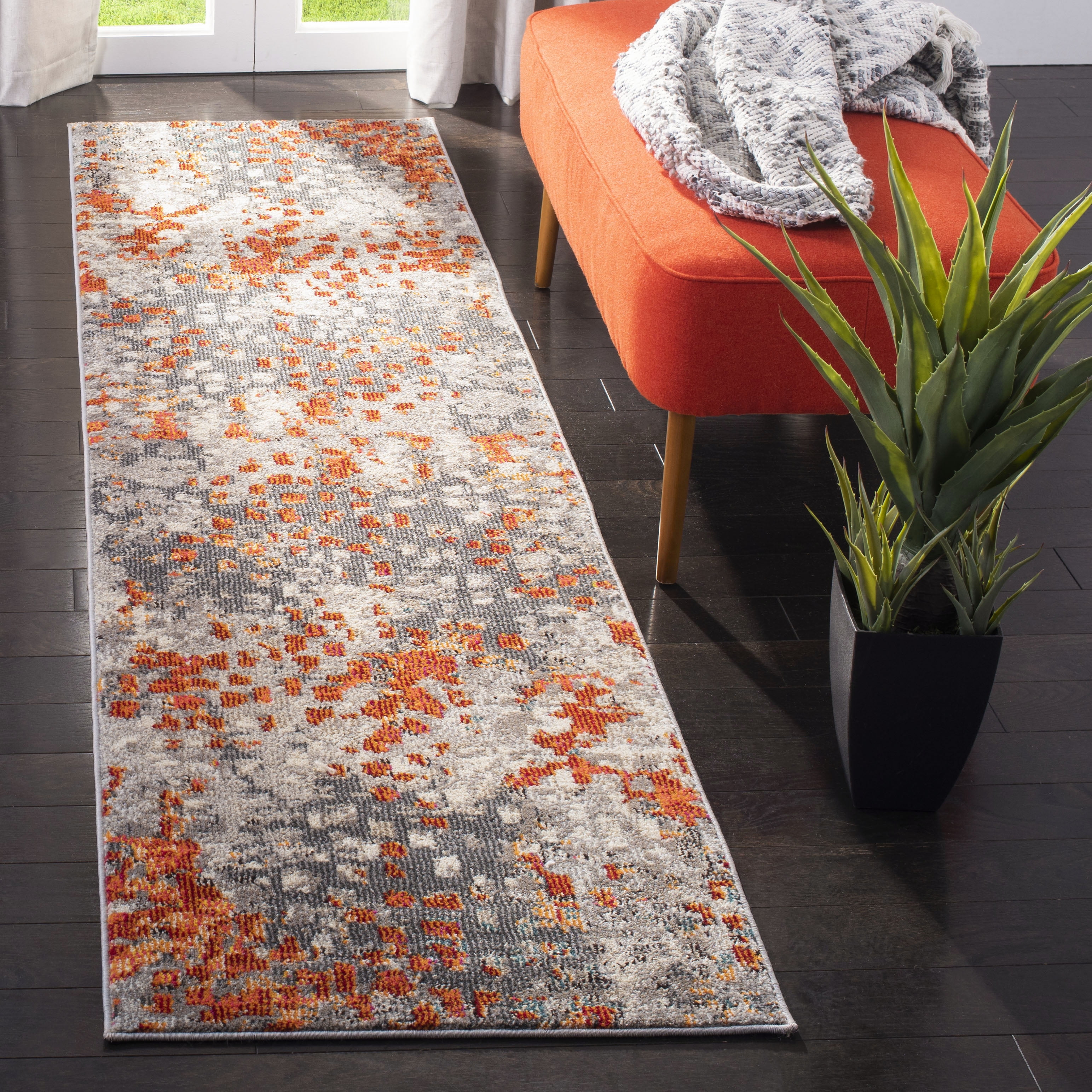 SAFAVIEH Monaco Driskoll Abstract Runner Rug, Grey/Orange, 2'2" x 6'