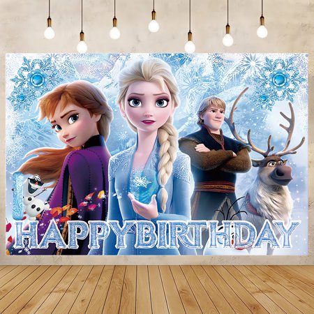 Frozen Happy Birthday Anime Cartoon Theme Backdrops Banner Birthday Party Decor Supplies,5.9x3.6ft