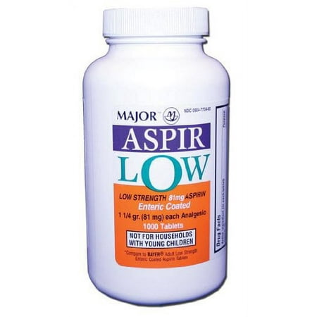 3 Pack MAJOR Aspir-Low Dose Aspirin 81mg Enteric Coated Tablets 1000 Each