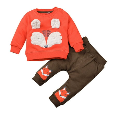 

Odeerbi Baby Boy Girl Clothes Toddler Outfit Infant Long Sleeve Cartoon Print Tops Cartoon Pants Outfits Red
