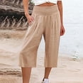 thumbnail image 2 of Manxivoo Women's High Waist Cotton Linen Casual Sports Pants Three Quarter Elastic Waist, 2 of 6