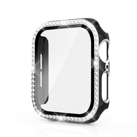 Bling Glass+Cover For Apple Watch Case 38mm iWatch Diamond Bumper+Screen Protector Apple Watch Series 3 - Black Silver