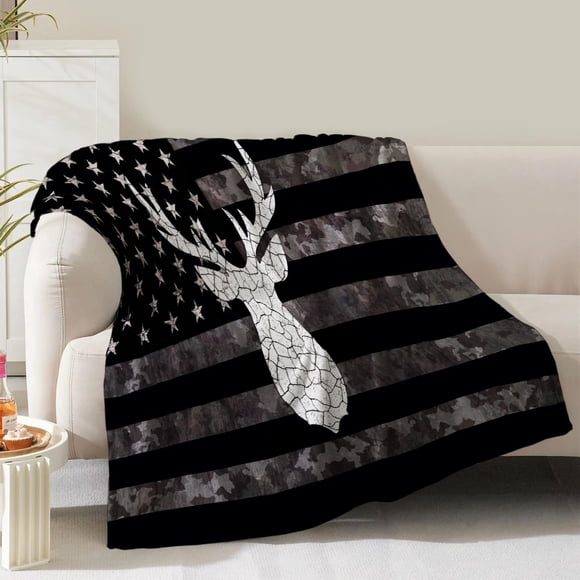 Manta NukunSKF con diseño de ciervo con bandera estadounidense, 152 x 127 cm, forro polar