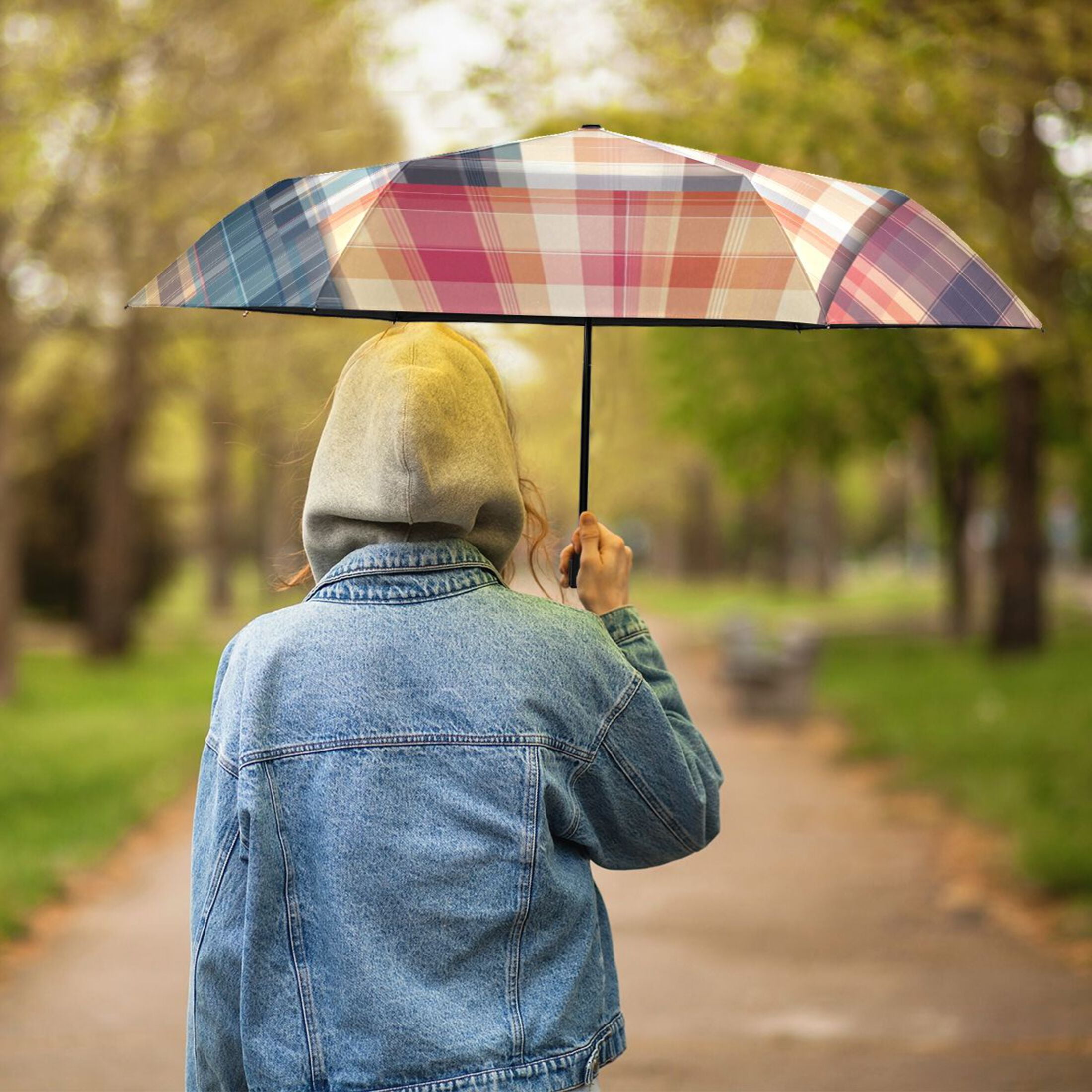 ALAZA Checkered Grid Pattern-a2 UPF 50+ Compact Folding Umbrella for Rain Travel Umbrella Packable