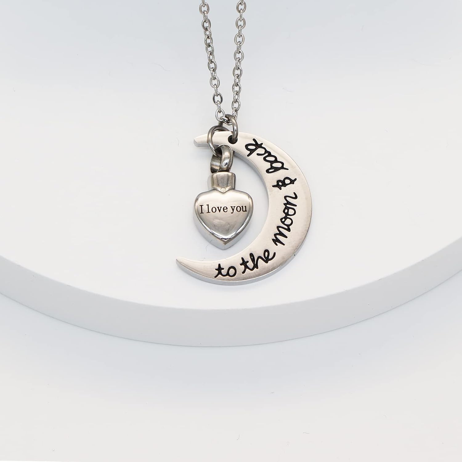 Urn Fine Necklace designed for Ashes I Love You to The Moon and Back Stainless Steel Keepsake Ash Pendant Memorial Cremation Jewelry[c334]