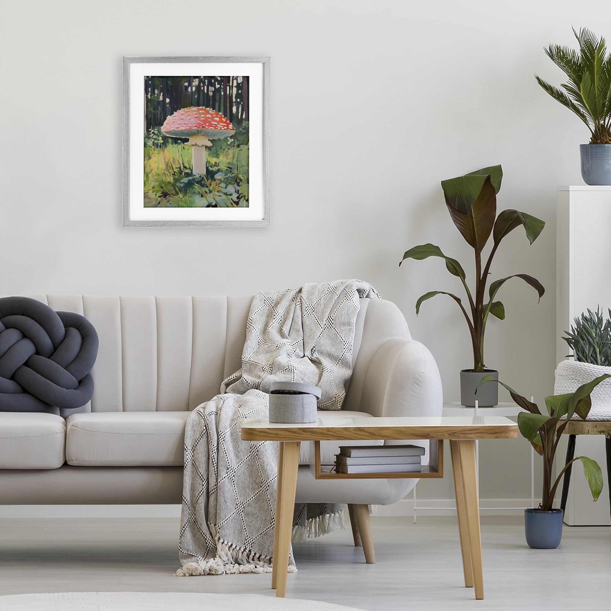Stupell Industries Red Mushroom in Sunlit Forest Gray Framed Print Under Glass, design by The Prints Vibe