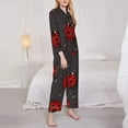 thumbnail image 4 of Kll Red Ladybugs On Dark Background Print Women'S Long Sleeve Pajamas With Pants Sleepwear Loungewear 2 Set-Small, 4 of 9